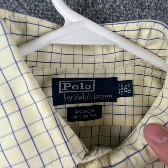 Polo Ralph Lauren Button Up Shirt Men Long Sleeve Yellow Blue 14.5 32/33 Andrew - Picture 9 of 15